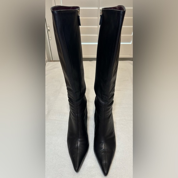 GUCCI women’s tall black knee high leather boots zipper pointed toe style SZ 10 - Picture 4 of 16